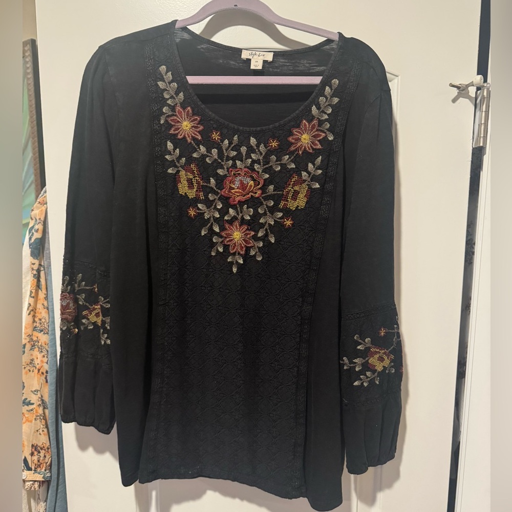 Embroidered Black Top